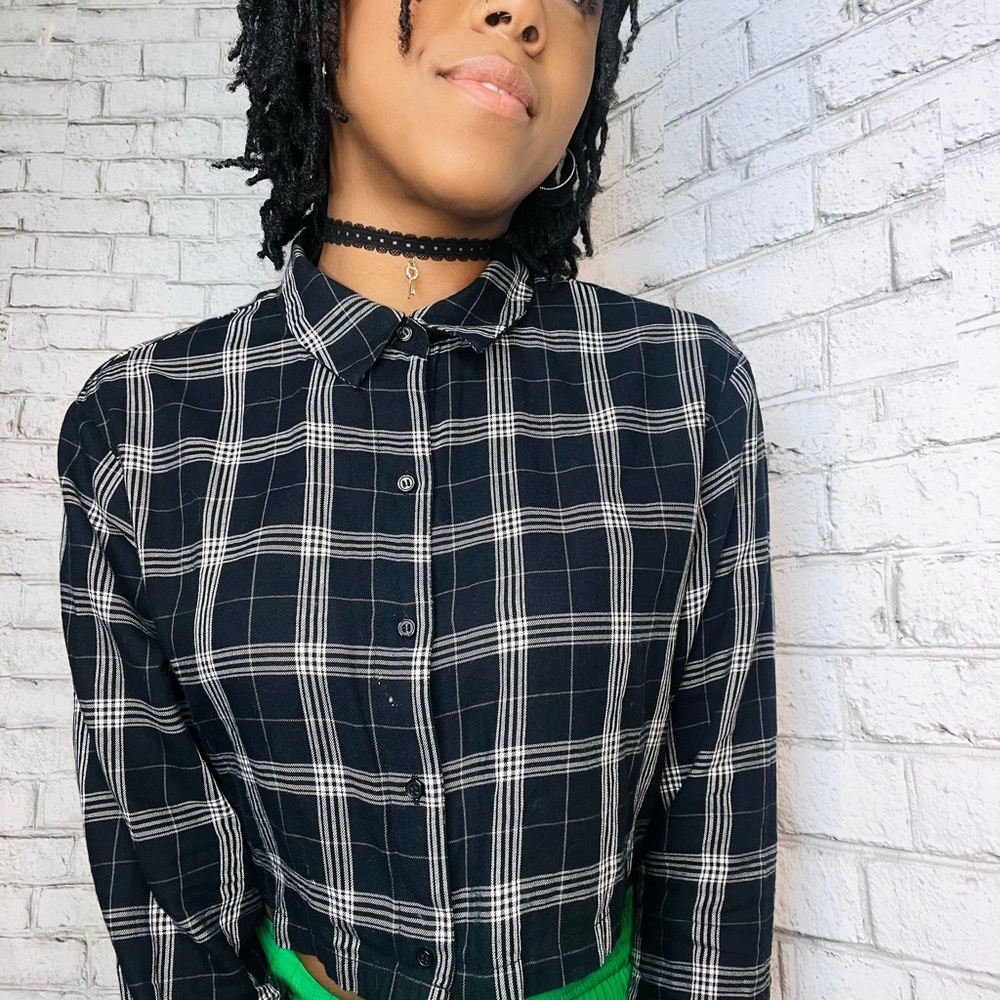 Black and White Plaid Button-Up Shirt